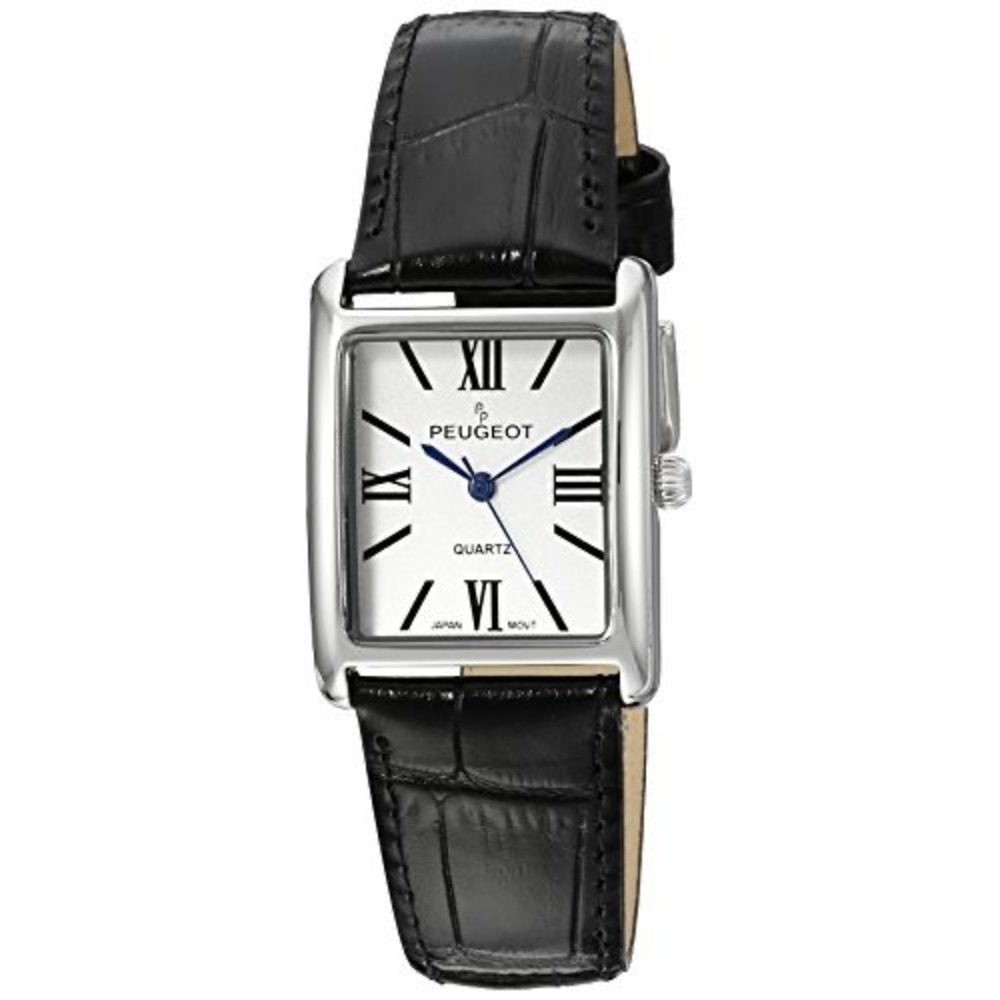 Peugeot Womens Tank Watch Purple Leather Strap Roman Numeral Silver Tone Quartz